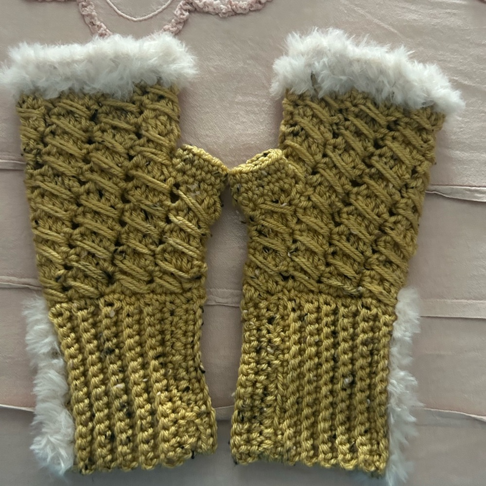 Handmade Yellow Knit Fingerless Gloves